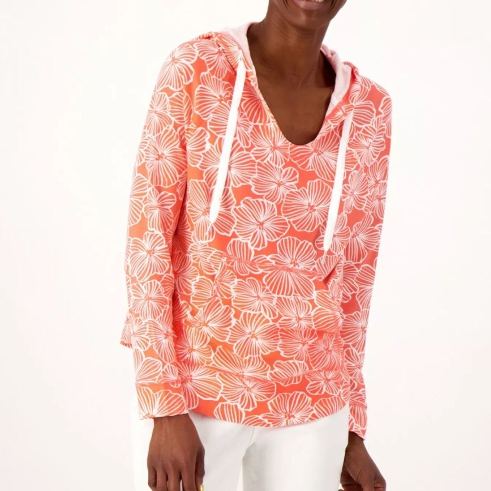 Kookaburra By UGG Floral Tropical Botanical Coastal French Terry Coral Hoodie M